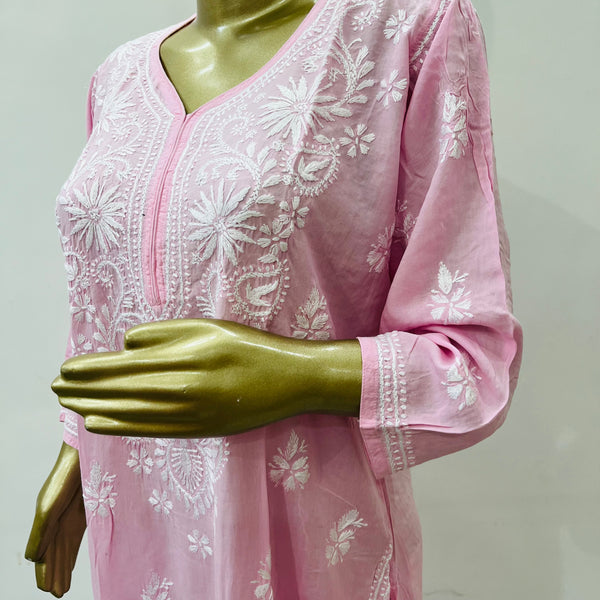 BHUMI PINK CHIKANKARI MODAL KURTA Libaas e Lucknow