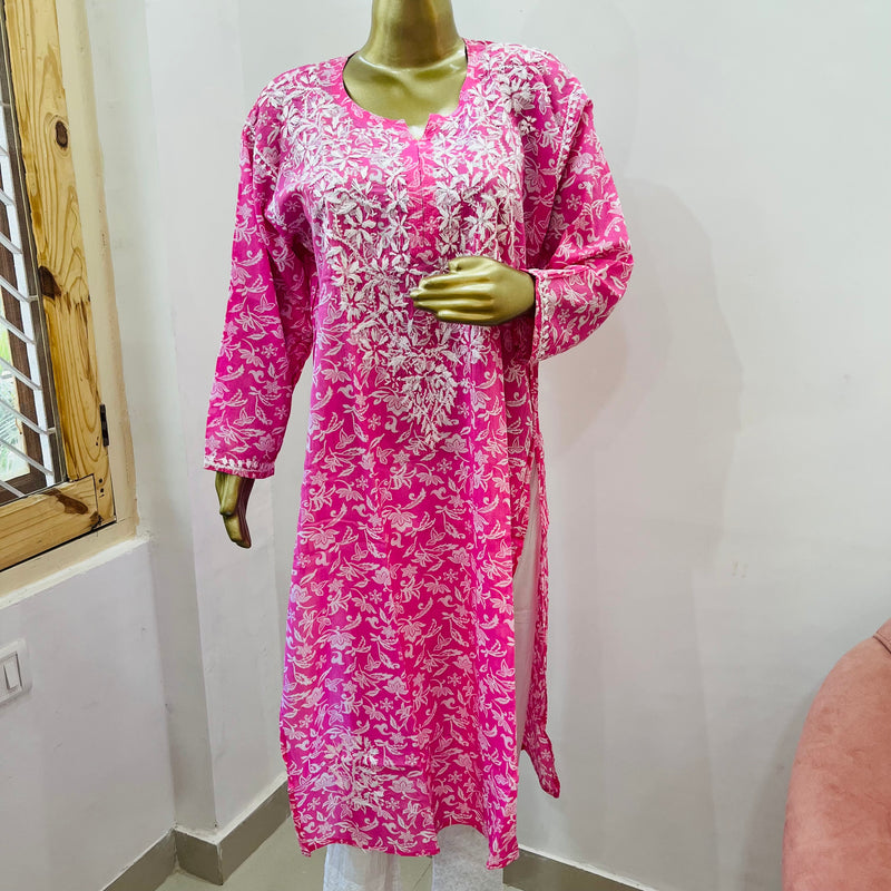 MAHIRA PINK CHIKANKARI KURTI Libaas e Lucknow