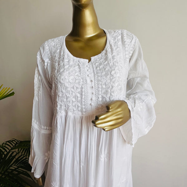 AZRA white Modal cotton Chikankari Kurta Libaas e Lucknow