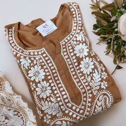 AIZAZ CHIKANKARI BROWN SHORT KURTA