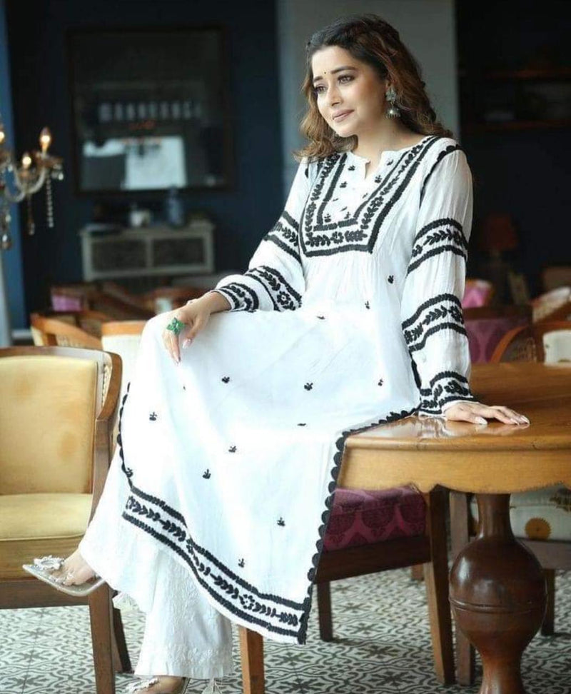 TINA WHITE BLACK CHIKANKARI KURTA Libaas e Lucknow