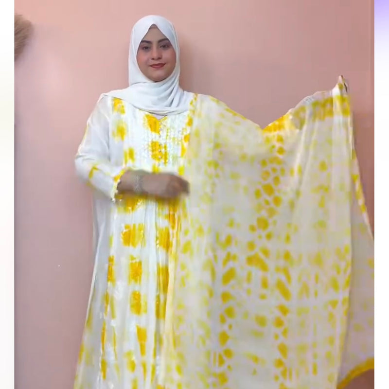 Shahina Yellow Tie n Dye Chanderi Chikankari Set Libaas e Lucknow