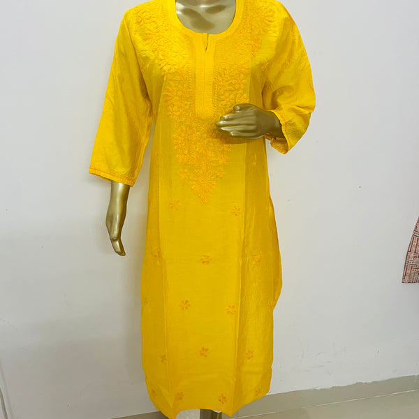 Juri Yellow Chanderi Chikankari Kurta Libaas e Lucknow