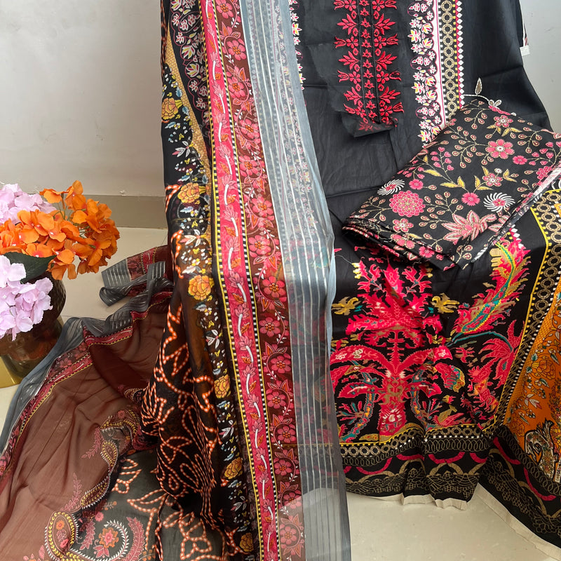 BLACK LAWN PATCH SUIT Libaas e Lucknow