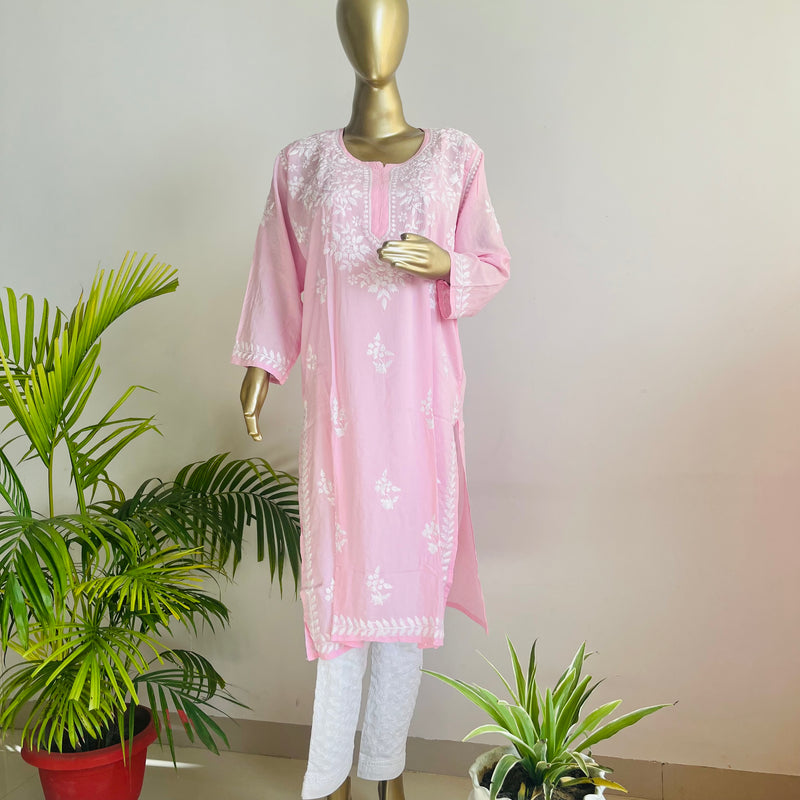 HARSHA PINK CHIKANKARI MODAL KURTA