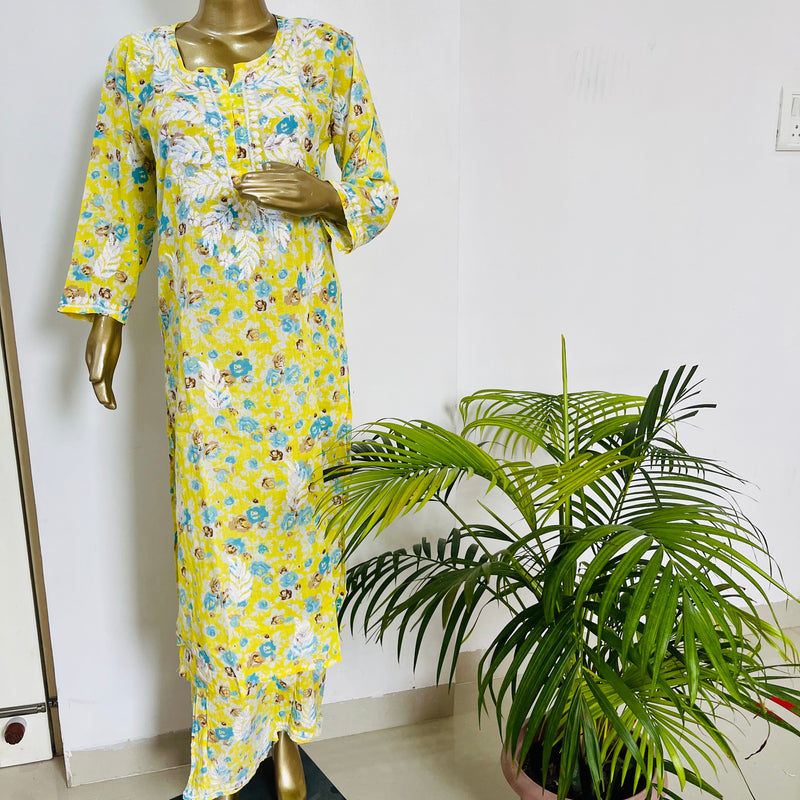 SAMIRA MUL CHIKANKARI YELLOW KURTA PALLAZZO SET Libaas e Lucknow