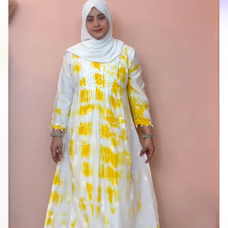 Shahina Yellow Tie n Dye Chanderi Chikankari Set Libaas e Lucknow