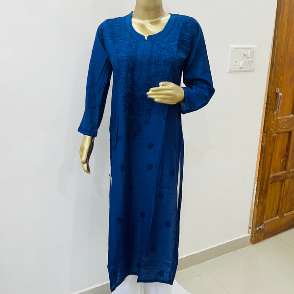 Juri Royal Blue Chanderi Chikankari Kurta Libaas e Lucknow