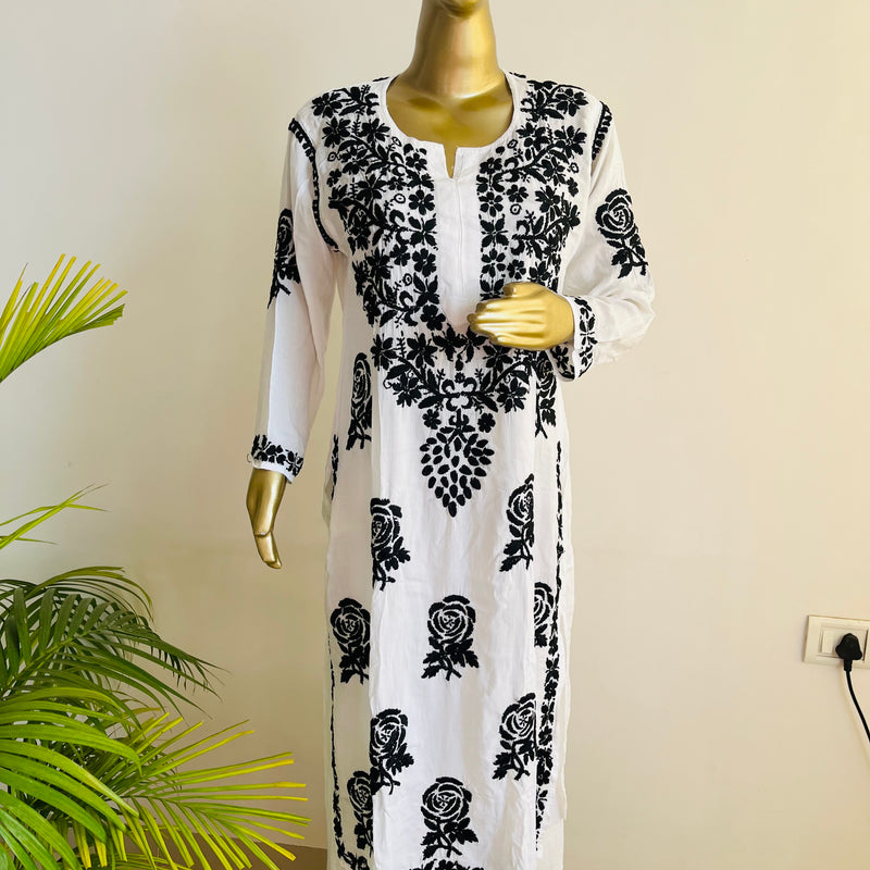 Rose White Black Chikankari Set