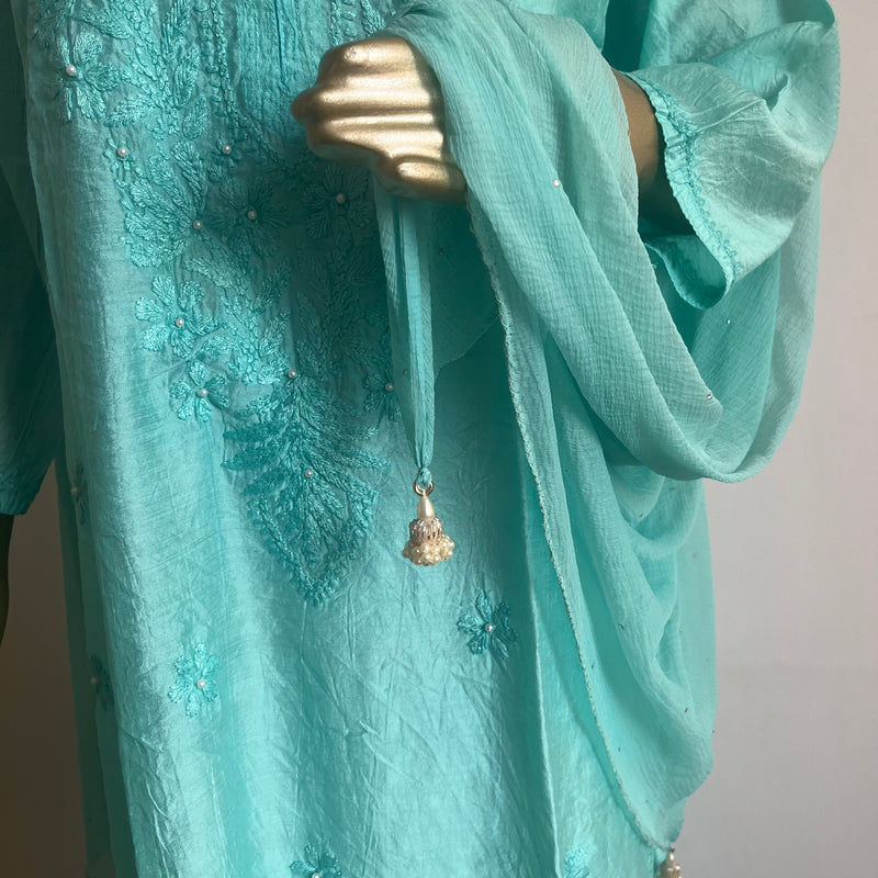 Zehra Blue Chanderi Chikankari Kurta Libaas e Lucknow