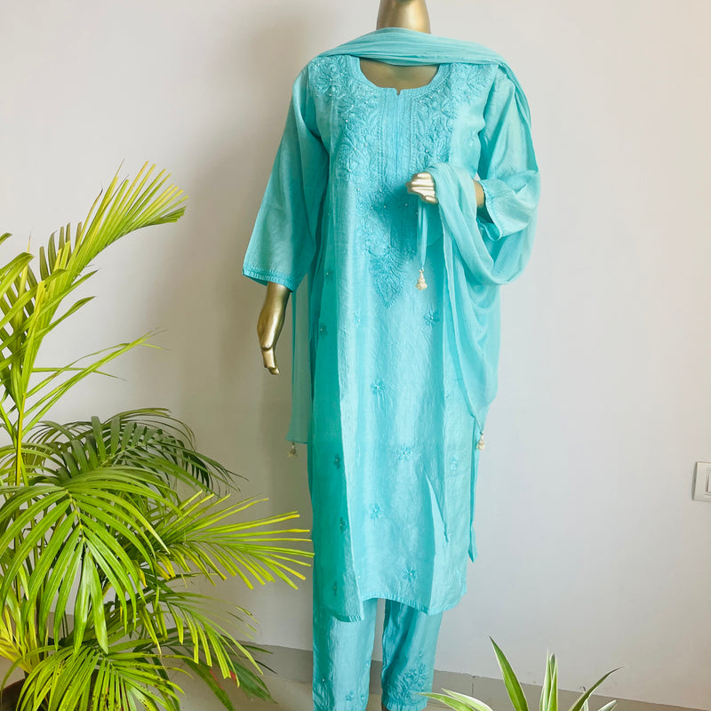 Zehra Blue Chanderi Chikankari Kurta Libaas e Lucknow