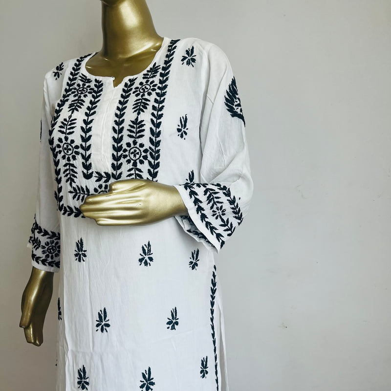 Pihu White Black Rayon Chikankari Set