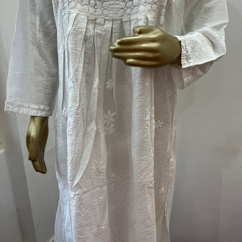 White Chanderi Chikankari A Line Kurti Libaas e Lucknow