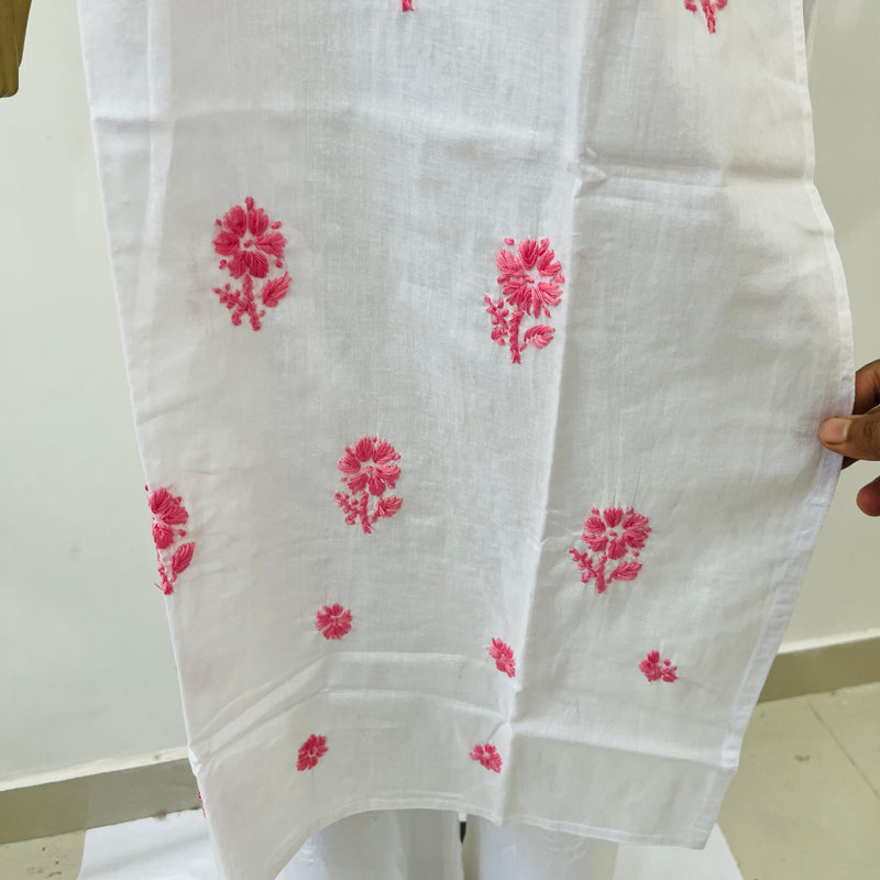 TARA CHIKANKARI WHITE PINK KURTA Libaas e Lucknow