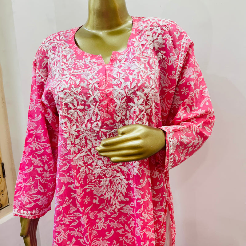 MAHIRA PINK CHIKANKARI KURTI Libaas e Lucknow