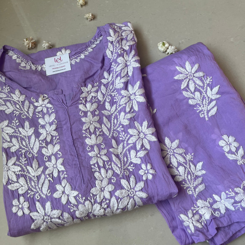 ALINA LILAC MODAL CHIKANKARI KURTA PALAZZO SET Libaas e Lucknow