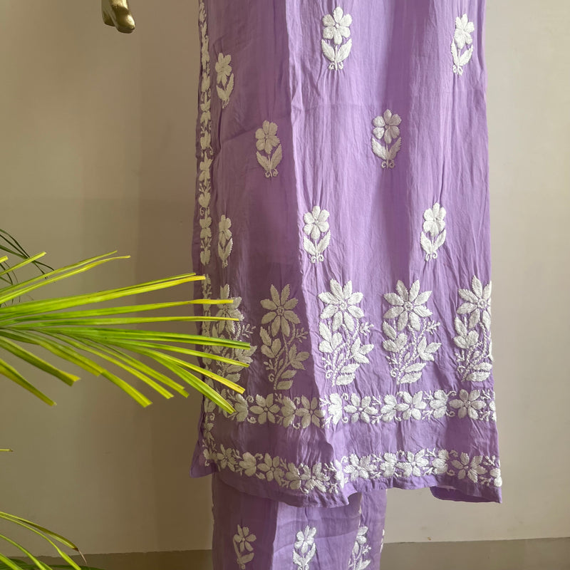 ALINA LILAC MODAL CHIKANKARI KURTA PALAZZO SET Libaas e Lucknow