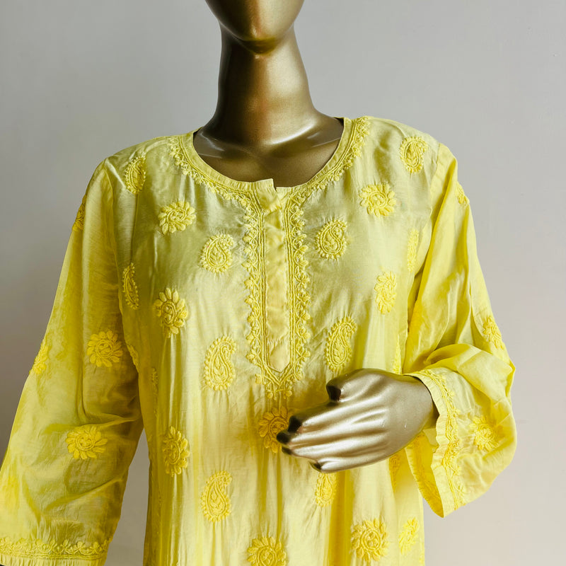 ANYA Yellow Chanderi Chikankari Kurta Libaas e Lucknow