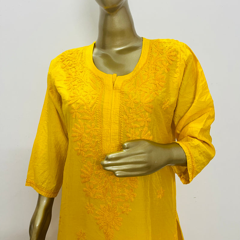 Samina Yellow Chanderi Chikankari Kurta Set Libaas e Lucknow