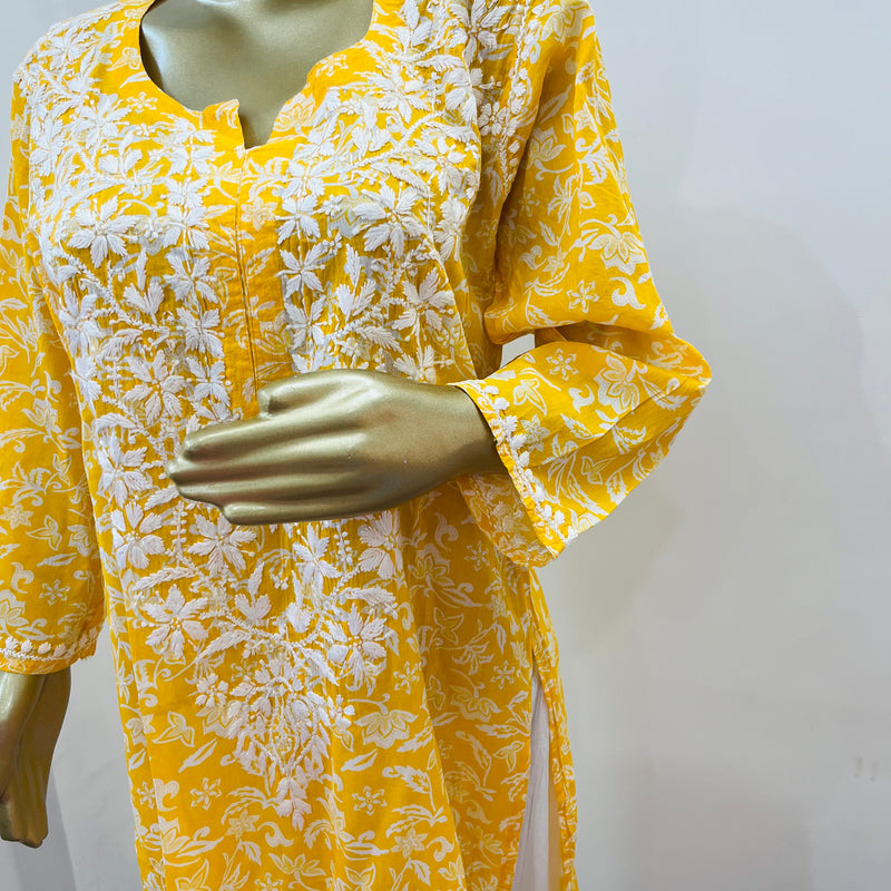 MAHIRA YELLOW CHIKANKARI KURTI Libaas e Lucknow