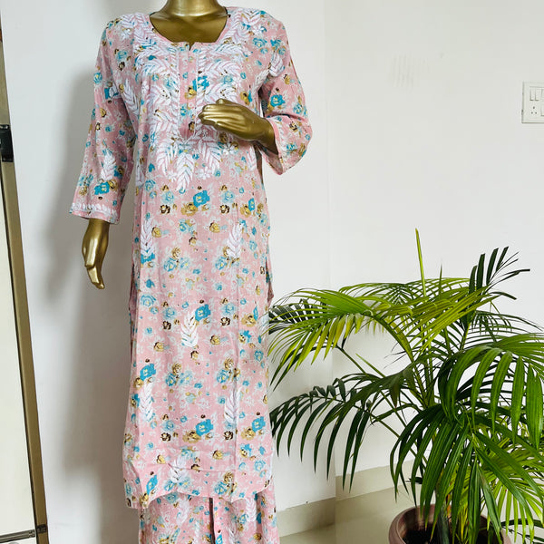 SAMIRA MUL CHIKANKARI PINK BLUE KURTA PALAZZO SET Libaas e Lucknow