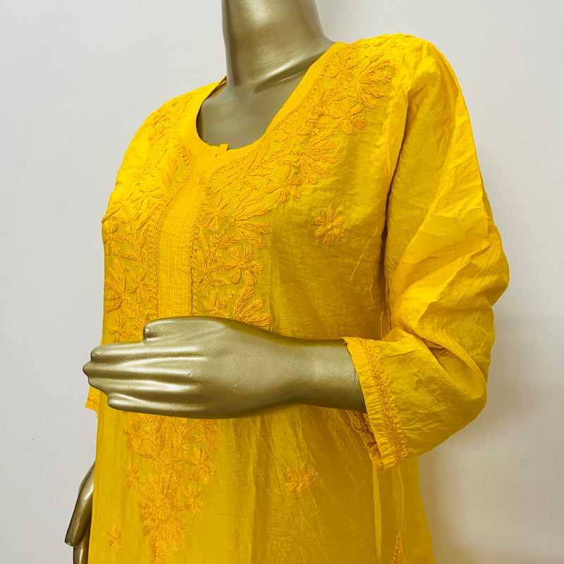 Samina Yellow Chanderi Chikankari Kurta Set Libaas e Lucknow