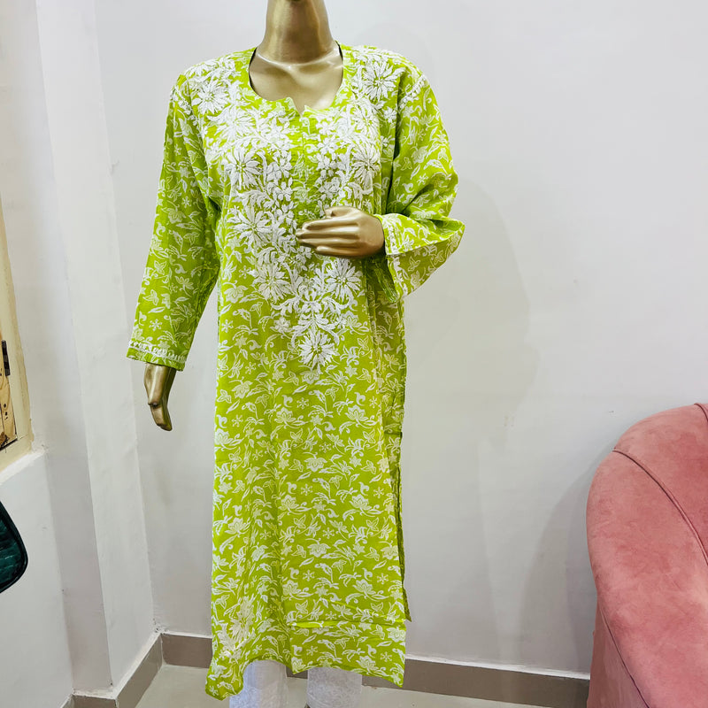 MAHIRA GREEN CHIKANKARI KURTI Libaas e Lucknow