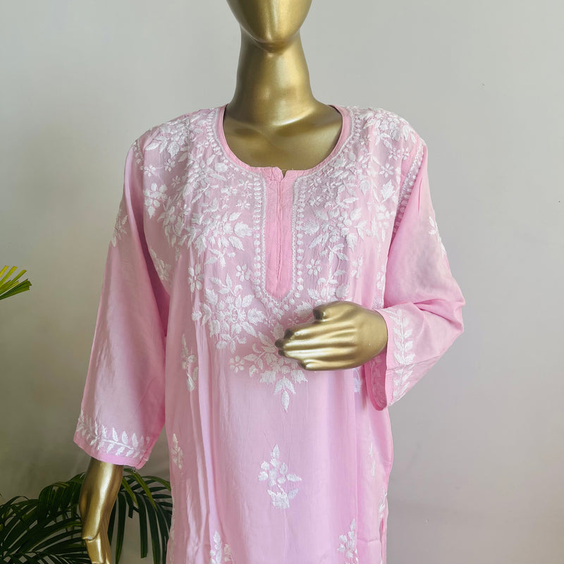 HARSHA PINK CHIKANKARI MODAL KURTA