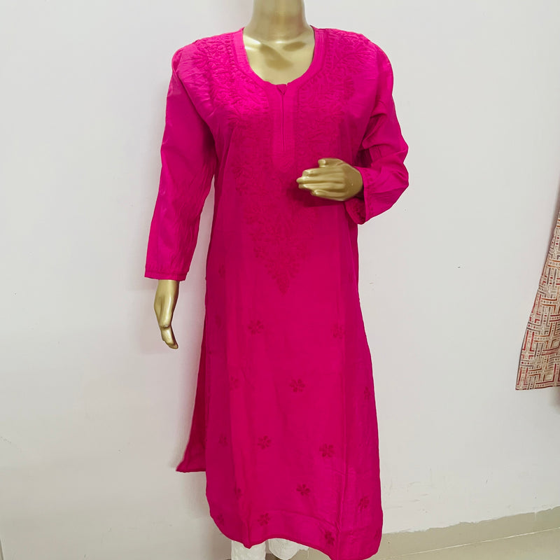 Juri Hot Pink Chanderi Chikankari Kurta Libaas e Lucknow