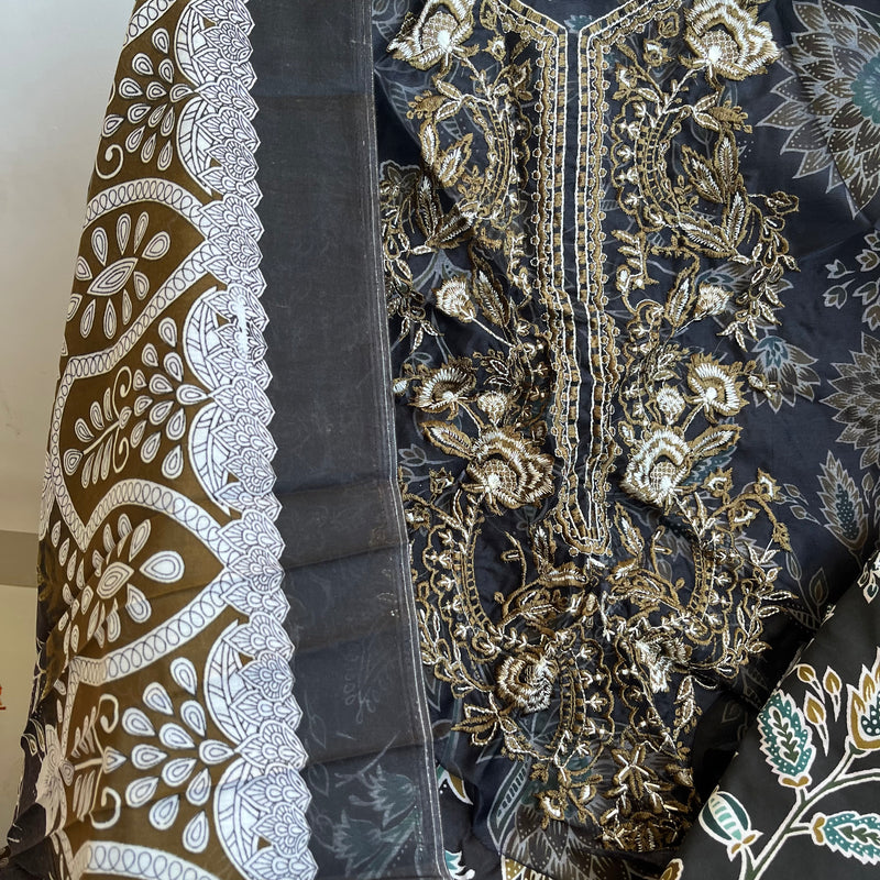 BLACK PRINT PATCH SUIT Libaas e Lucknow