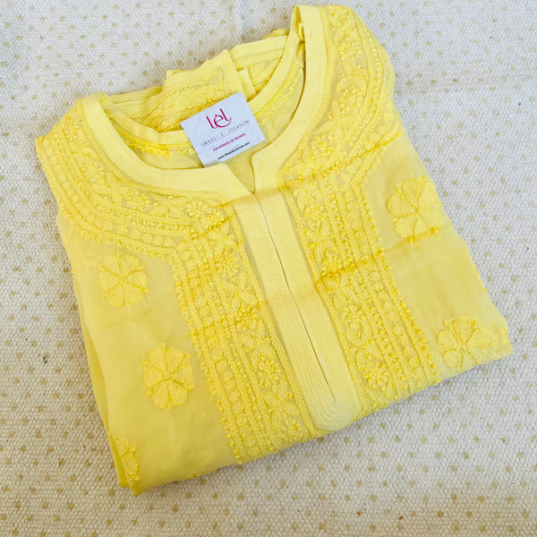 Gulzar Lime Yellow Chikankari Kurta Set Libaas e Lucknow