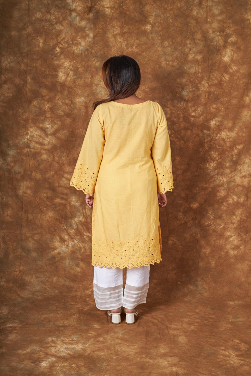 Sidra Cotton Yellow Hakoba Kurta Set Libaas e Lucknow