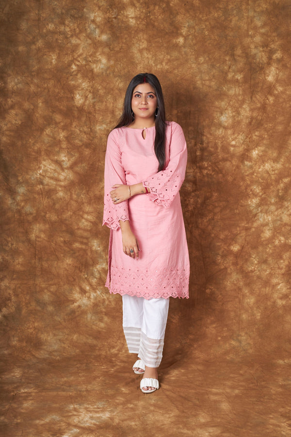 Sidra Cotton Pink Hakoba Kurta Set Libaas e Lucknow