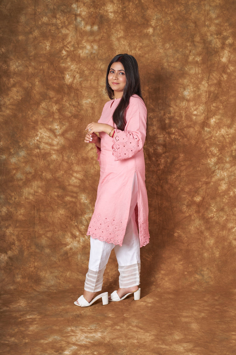 Sidra Cotton Pink Hakoba Kurta Set Libaas e Lucknow