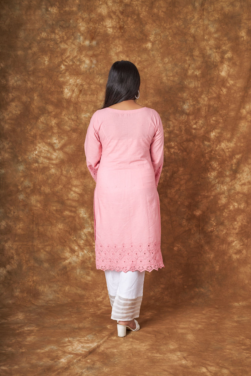 Sidra Cotton Pink Hakoba Kurta Set Libaas e Lucknow