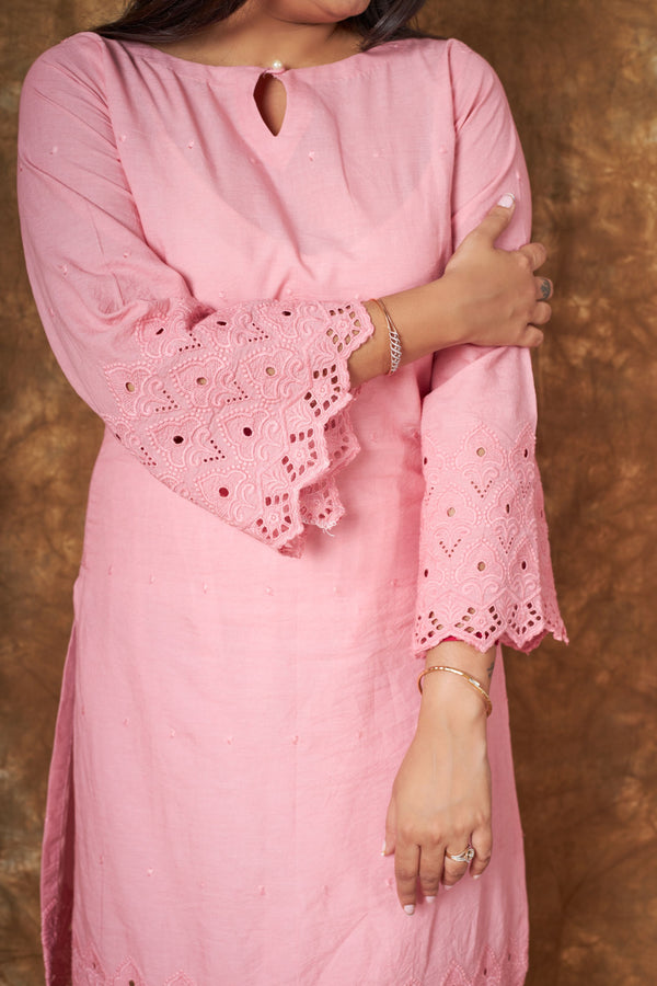 Sidra Cotton Pink Hakoba Kurta Set Libaas e Lucknow