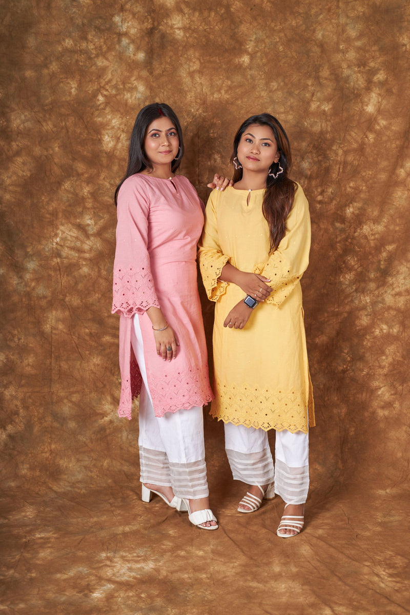 Sidra Cotton Pink Hakoba Kurta Set Libaas e Lucknow