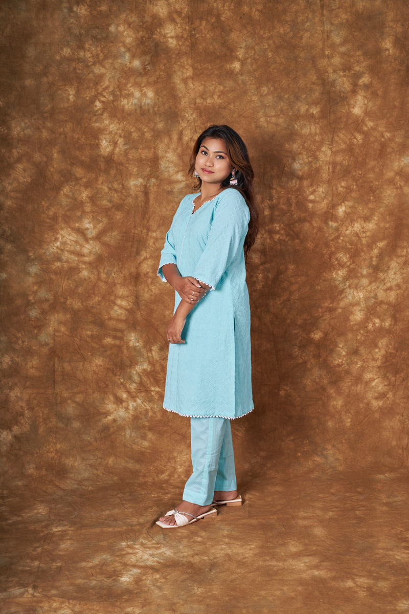 Zainab Chikankari Blue Suit Set Libaas e Lucknow