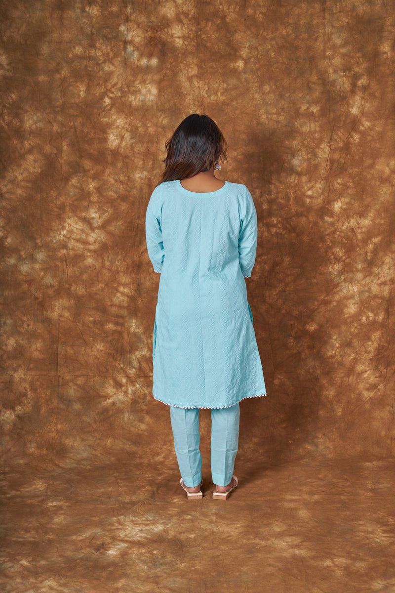 Zainab Chikankari Blue Suit Set Libaas e Lucknow