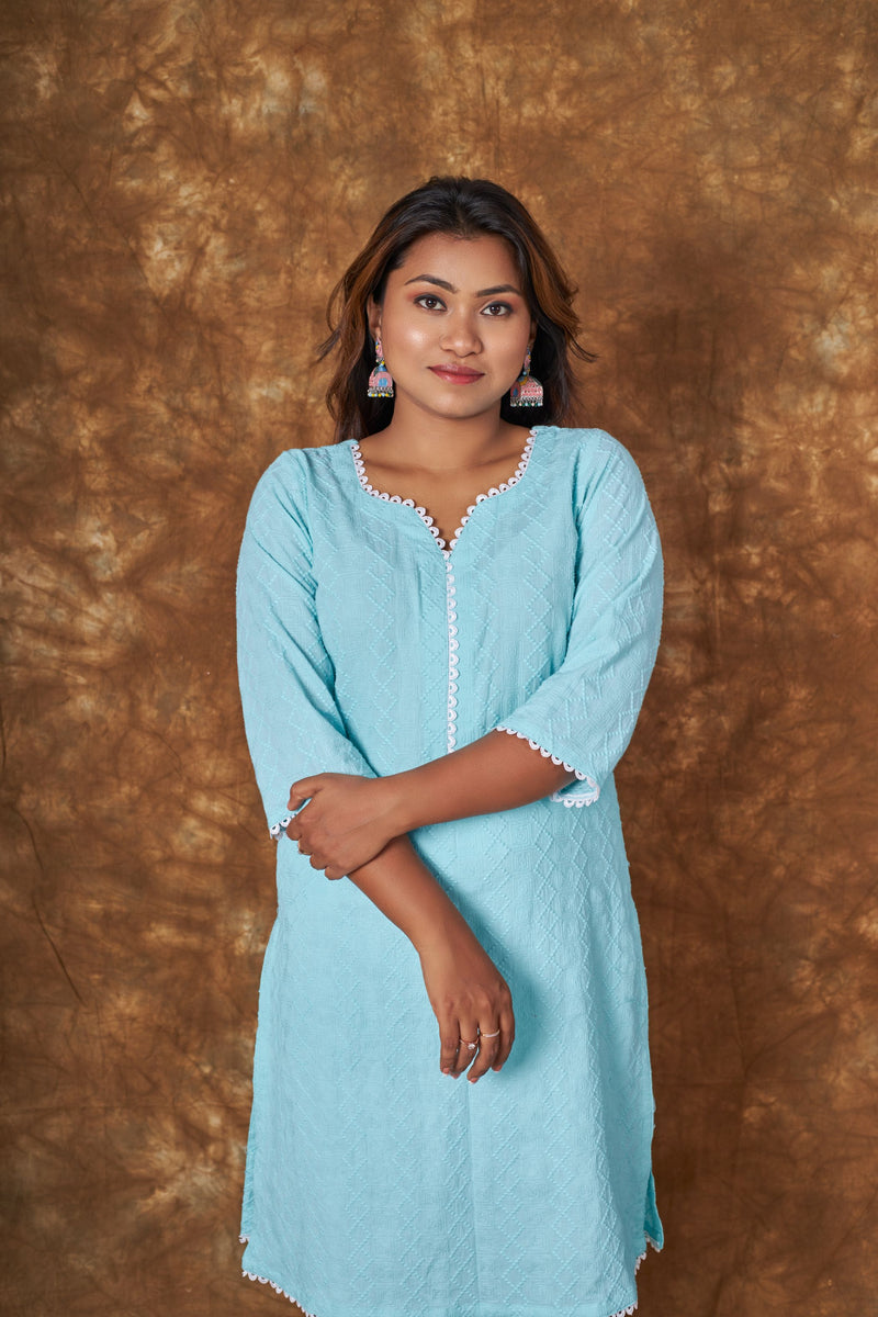 Zainab Chikankari Blue Suit Set Libaas e Lucknow