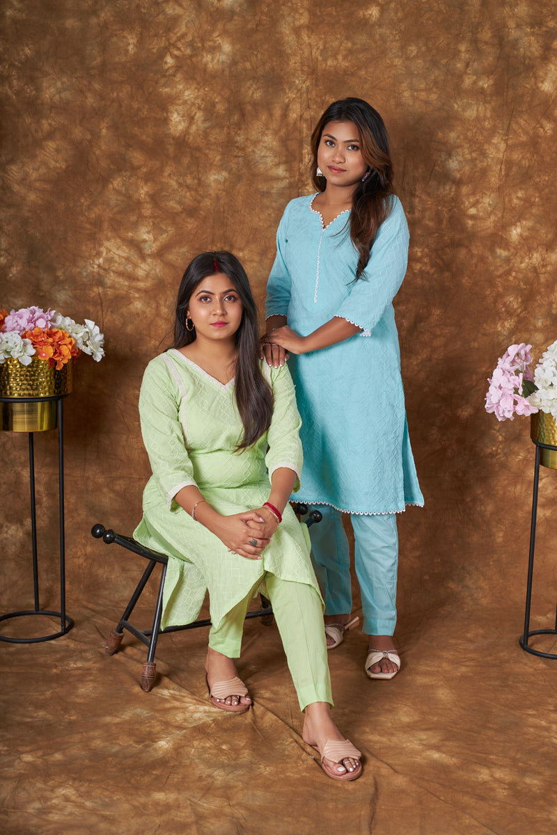 Zainab Chikankari Green Suit Set Libaas e Lucknow