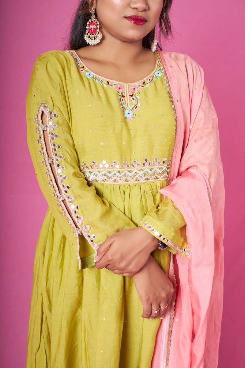 Laila Lime Green Hand Embroidered Suit Set Libaas e Lucknow