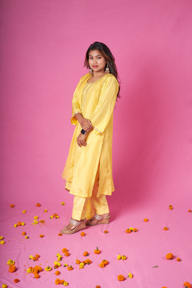 Morrocon Yellow Hand Embroidered Suit Set Libaas e Lucknow