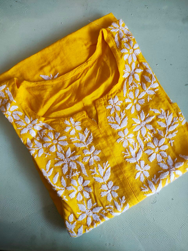 INAAYA YELLOW CHIKANKARI MODAL KURTA Libaas e Lucknow