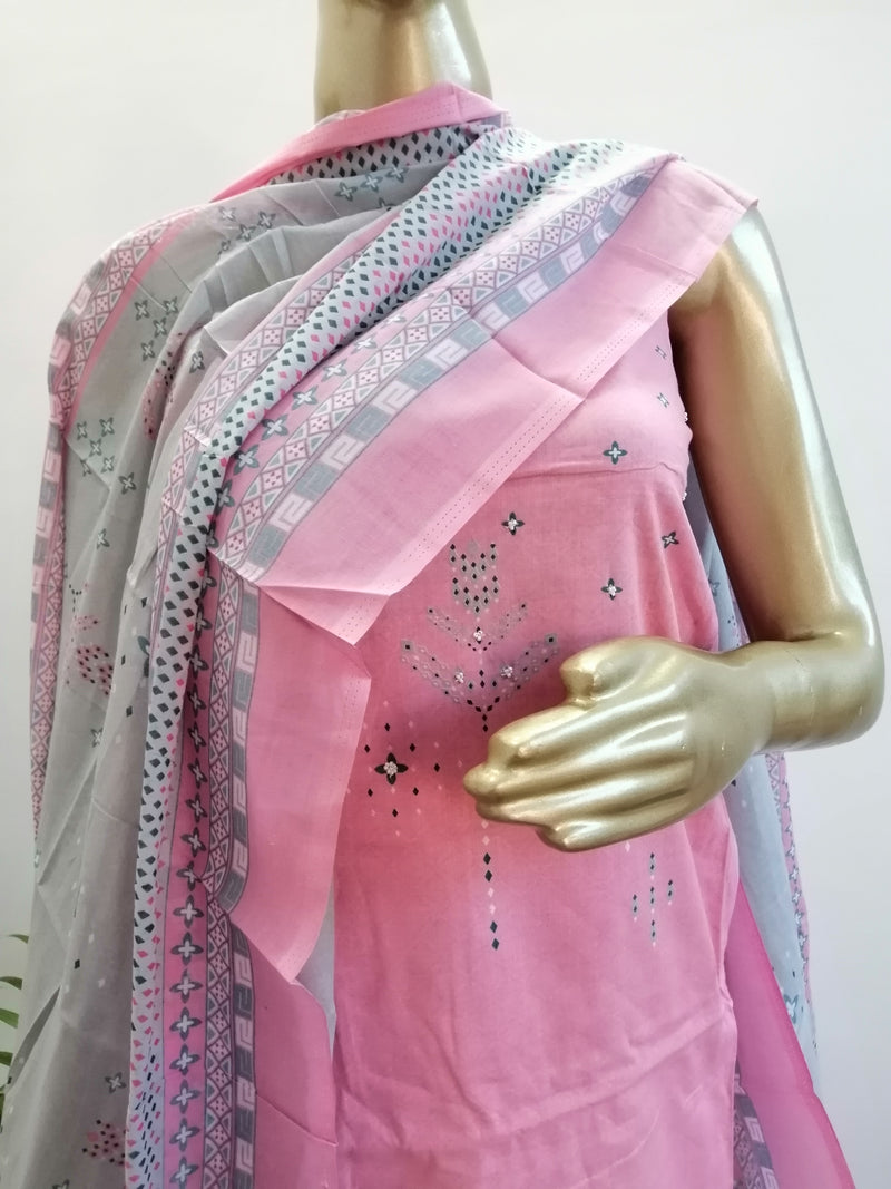 SEHER PINK GREY UNSTITCHED SUIT Libaas e Lucknow