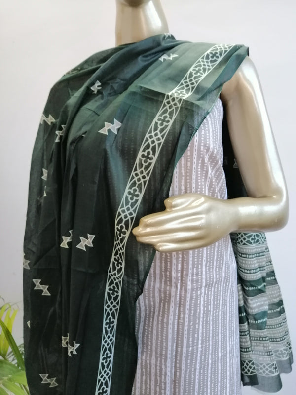 GREY GREEN COTTON UNSTITCHED SUIT Libaas e Lucknow