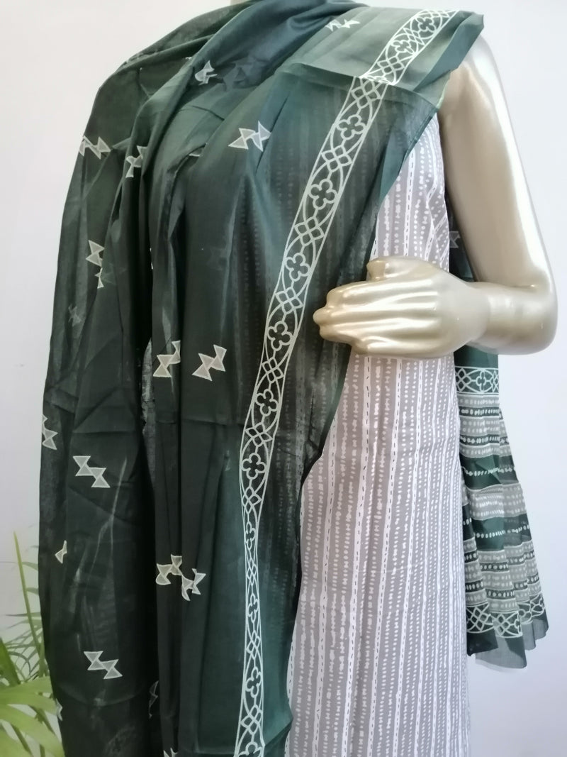 GREY GREEN COTTON UNSTITCHED SUIT Libaas e Lucknow