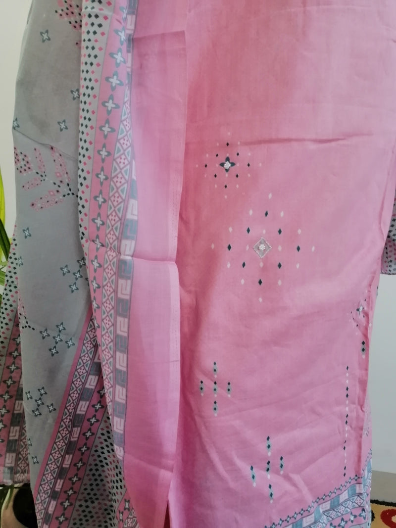 SEHER PINK GREY UNSTITCHED SUIT Libaas e Lucknow