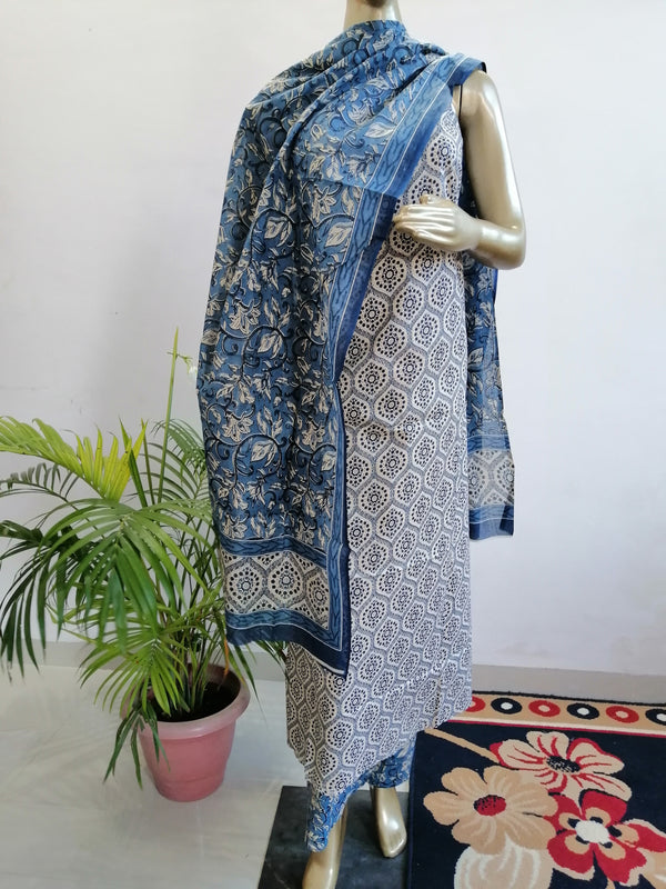 DEEPA BLUE COTTON UNSTITCHED SUIT Libaas e Lucknow