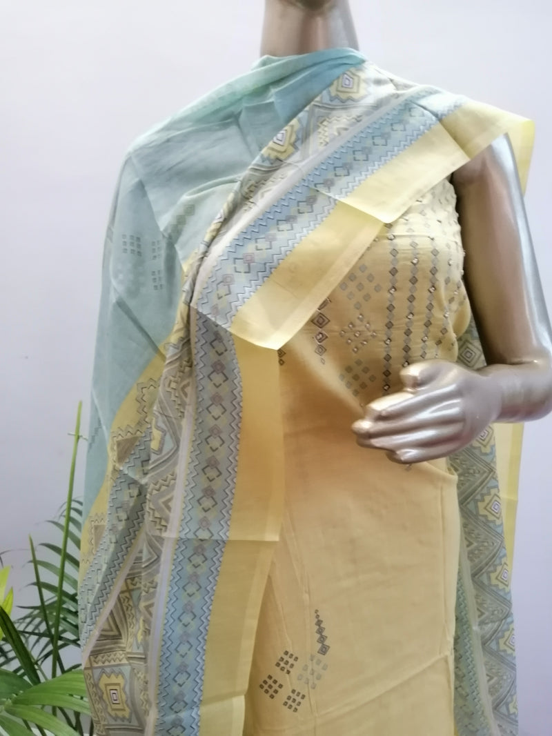 SEHER LIME YELLOW UNSTITCHED SUIT Libaas e Lucknow